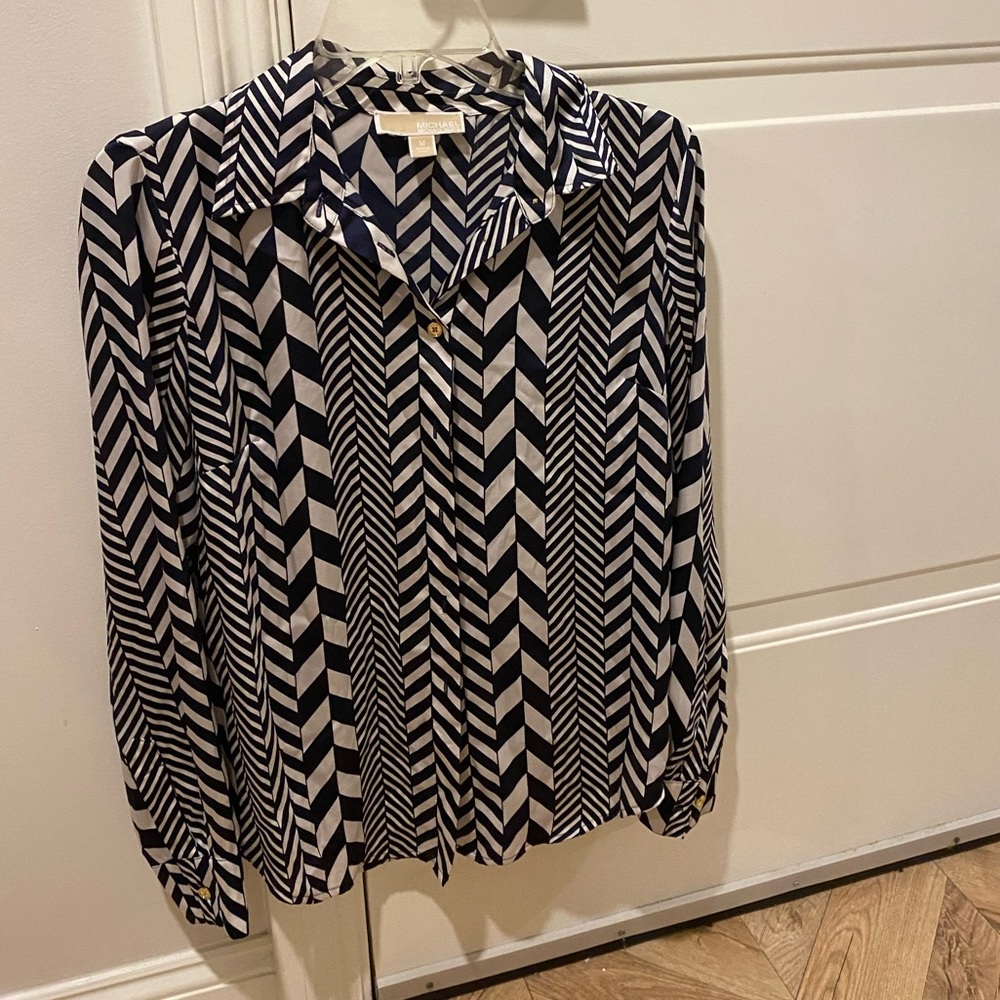 Blue and White Long Sleeved Button Down